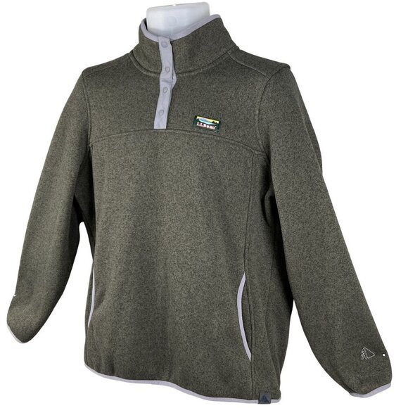 LL Bean Womens L Olive Green Snap Up Fleece Jacket Pullover Long Sleeve Sweater - Picture 9 of 16